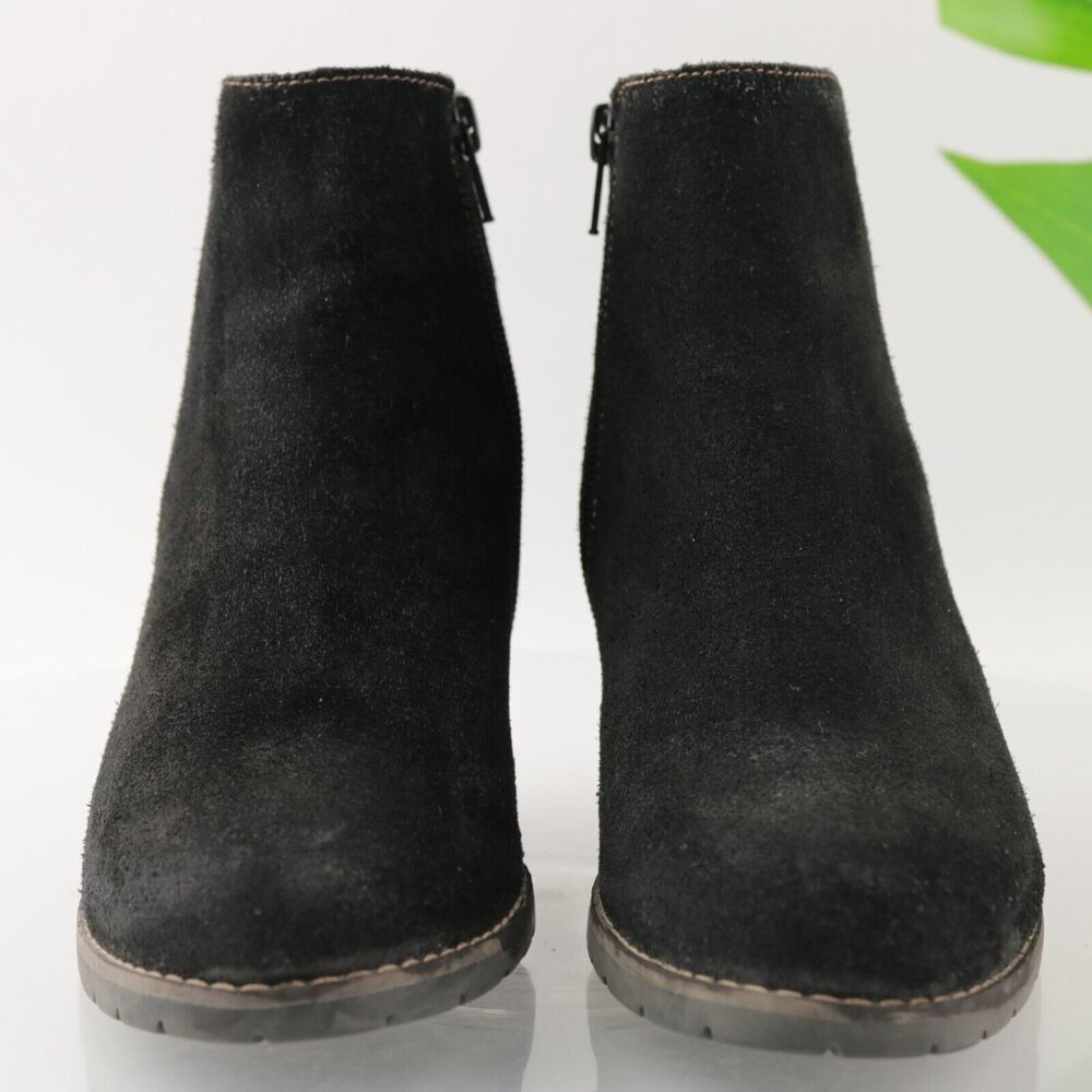 Clarks Women's Pause Camelia Boot Size 7 Chelsea Black Suede Block Heel Comfy - Picture 3 of 13